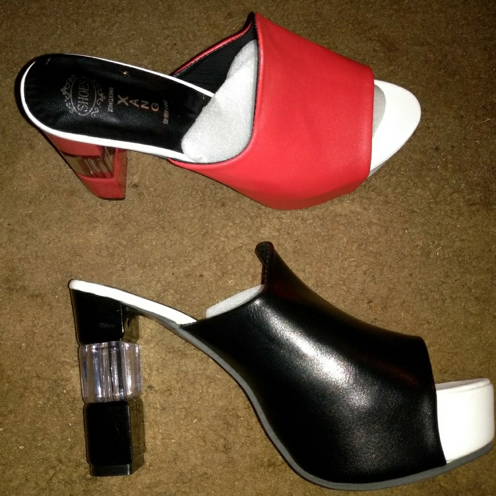 Faux Leather Blk./Wht. or Red/White High Heels